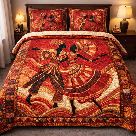 Crimson Ancestral Dance 3-Piece Quilted Bedding Set GFTOHD14001