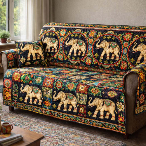 Floral Elephant Parade Quilted Sofa Cover GFTOHD14014