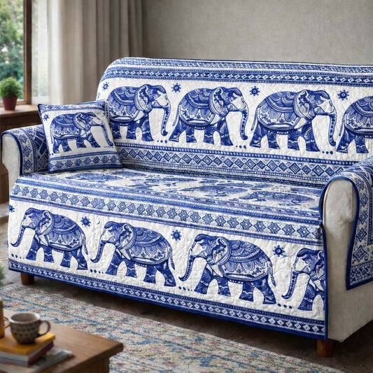 Blue Heritage Elephant Quilted Sofa Cover GFTOHD14015