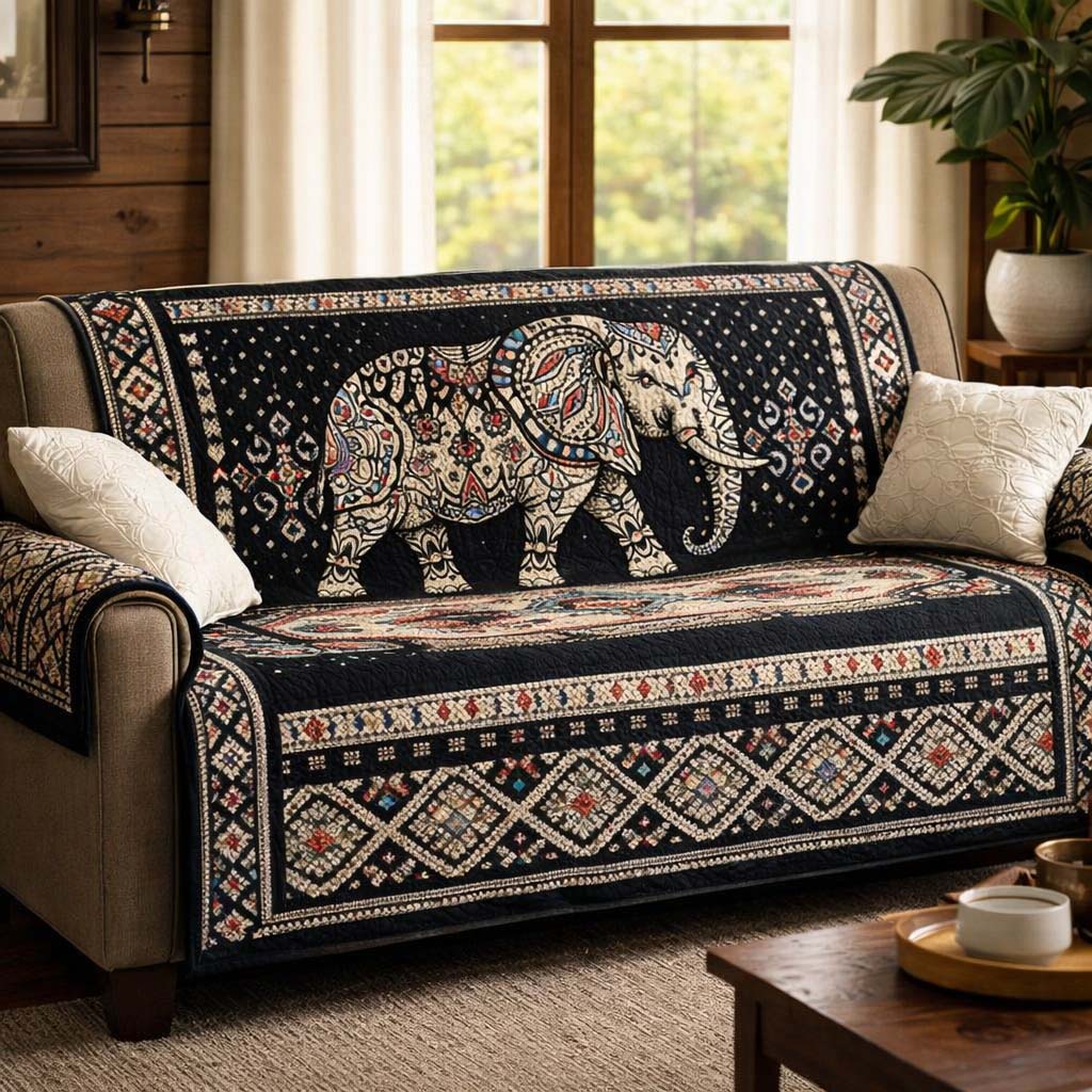 Wild Elephant Patchwork Quilted Sofa Cover GFTOHD14018