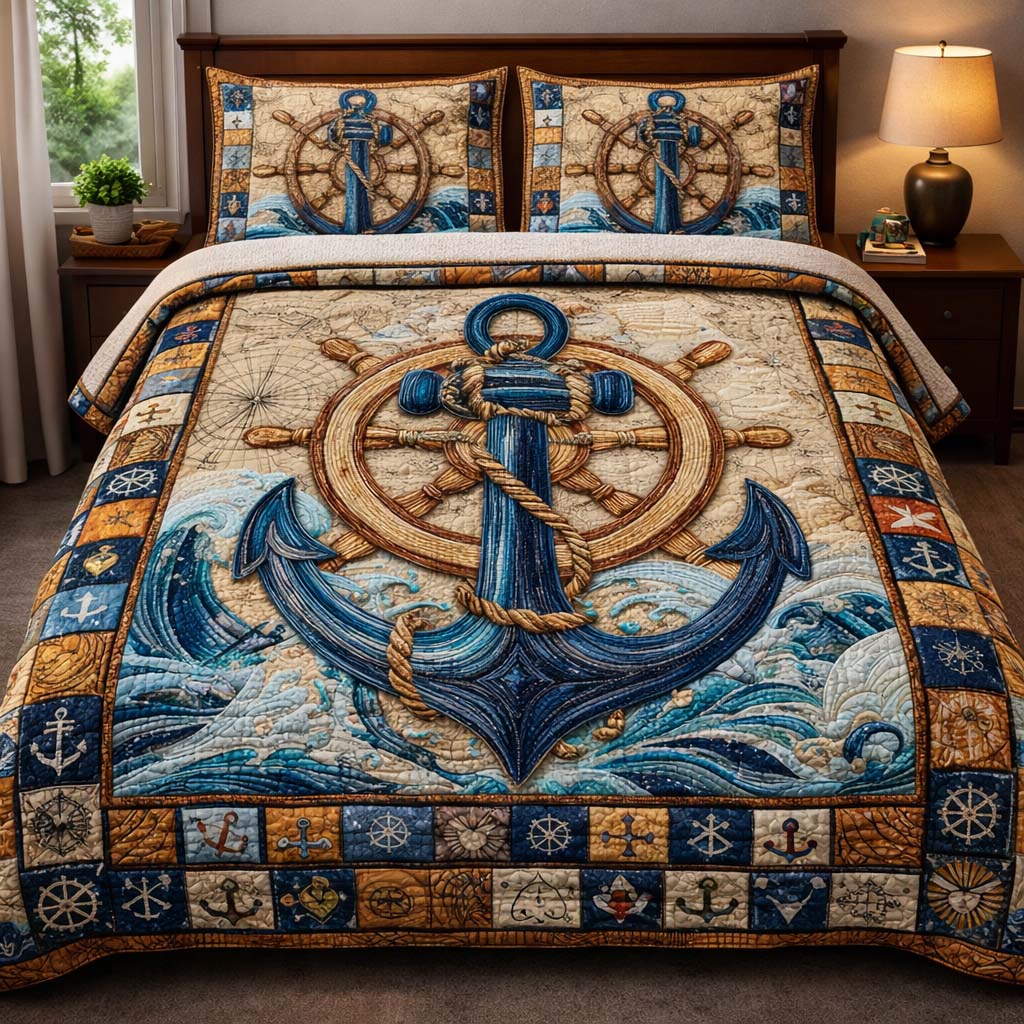 Mariner Anchor Legacy 3-Piece Quilted Bedding Set GFTOHD14019
