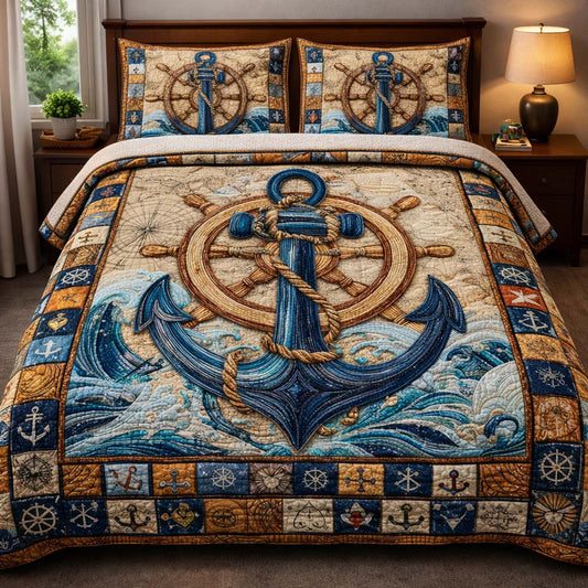 Mariner Anchor Legacy 3-Piece Quilted Bedding Set GFTOHD14019