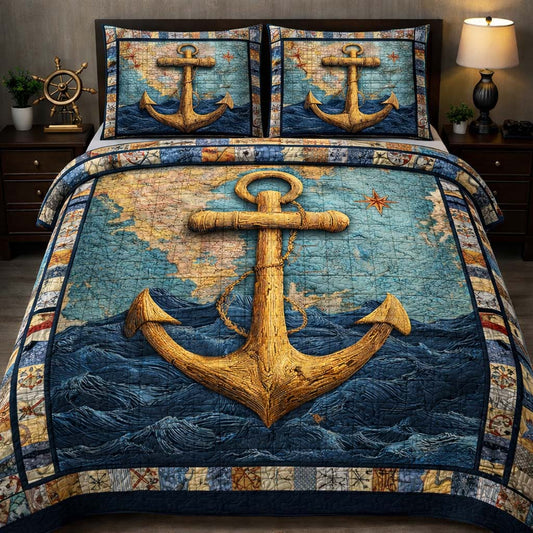 Golden Harbor Anchor 3-Piece Quilted Bedding Set GFTOHD14022