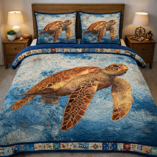 Ocean Turtle Journey 3-Piece Quilted Bedding Set GFTOHD14023