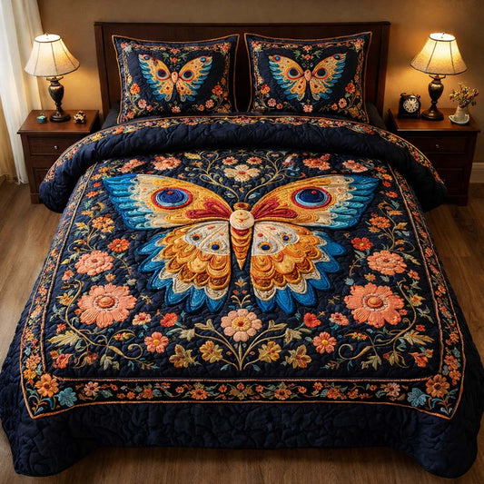 Midnight Butterfly Bloom 3-Piece Quilted Bedding Set GFTOHD14032