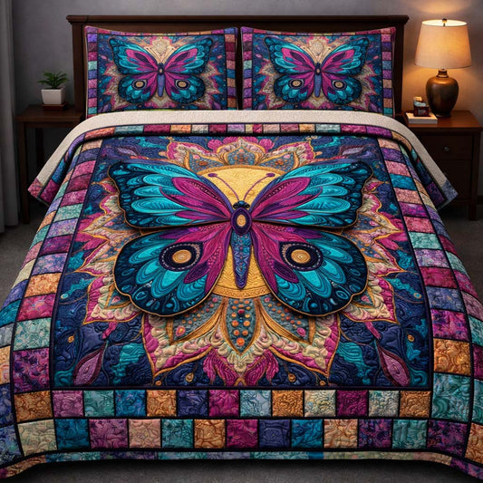 Radiant Butterfly Mosaic 3-Piece Quilted Bedding Set GFTOHD14035