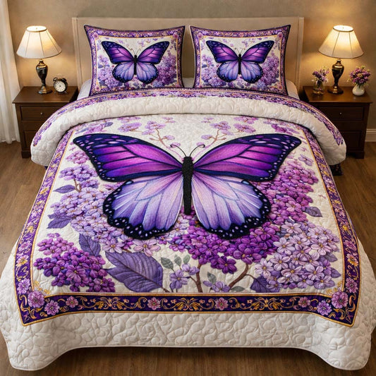 Lavender Butterfly Dream 3-Piece Quilted Bedding Set GFTOHD14036