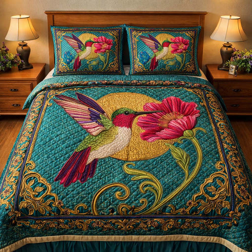 Hummingbird Heaven 3-Piece Quilted Bedding Set GFTOHD14043