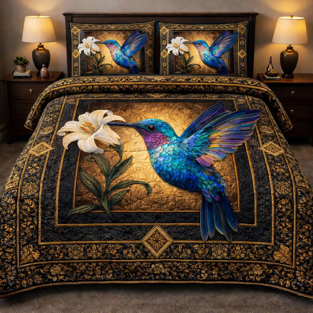 Hummingbird Heaven 3-Piece Quilted Bedding Set GFTOHD14044
