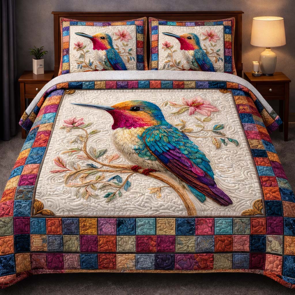 Hummingbird Heaven 3-Piece Quilted Bedding Set GFTOHD14045