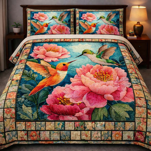 Hummingbird Heaven 3-Piece Quilted Bedding Set GFTOHD14047