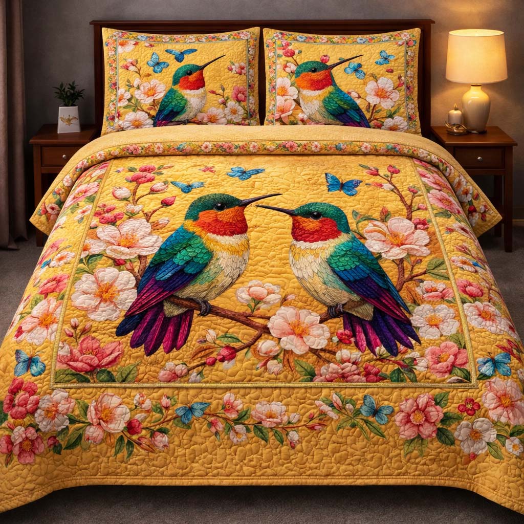 Hummingbird Heaven 3-Piece Quilted Bedding Set GFTOHD14048