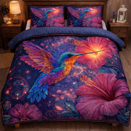 Mystic Glow Hummingbird 3-Piece Quilted Bedding Set GFTOHD14107
