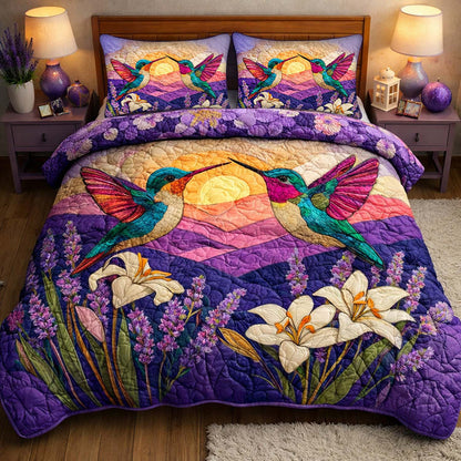 Sunset Harmony Hummingbirds 3-Piece Quilted Bedding Set GFTOHD14109