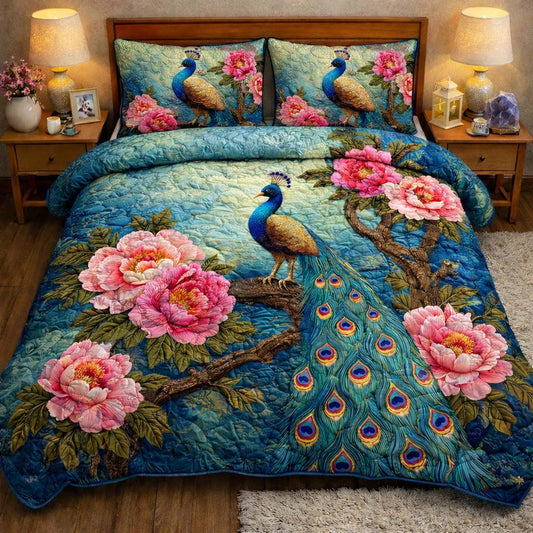 Blossom Branch Peacock 3-Piece Quilted Bedding Set GFTOHD14112