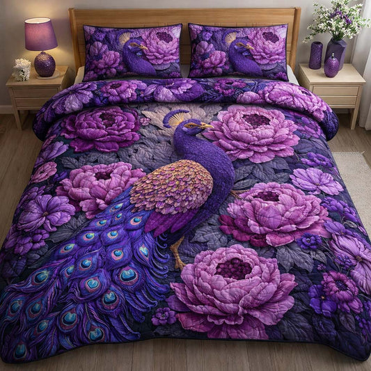 Royal Violet Peacock 3-Piece Quilted Bedding Set GFTOHD14113
