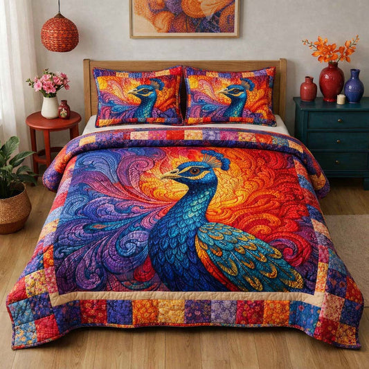 Radiant Mosaic Peacock 3-Piece Quilted Bedding Set GFTOHD14114