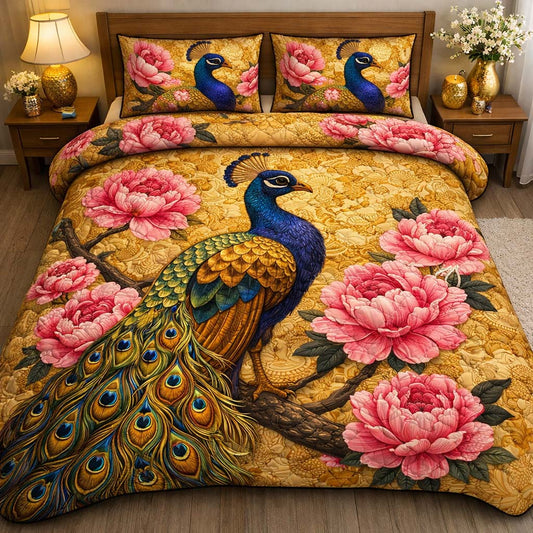 Imperial Garden Peacock 3-Piece Quilted Bedding Set GFTOHD14116