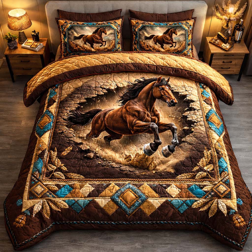 Desert Thunder Stallion 3-Piece Quilted Bedding Set GFTOHD14124