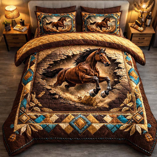 Desert Thunder Stallion 3-Piece Quilted Bedding Set GFTOHD14124