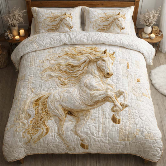 Ivory Majesty Stallion 3-Piece Quilted Bedding Set GFTOHD14127