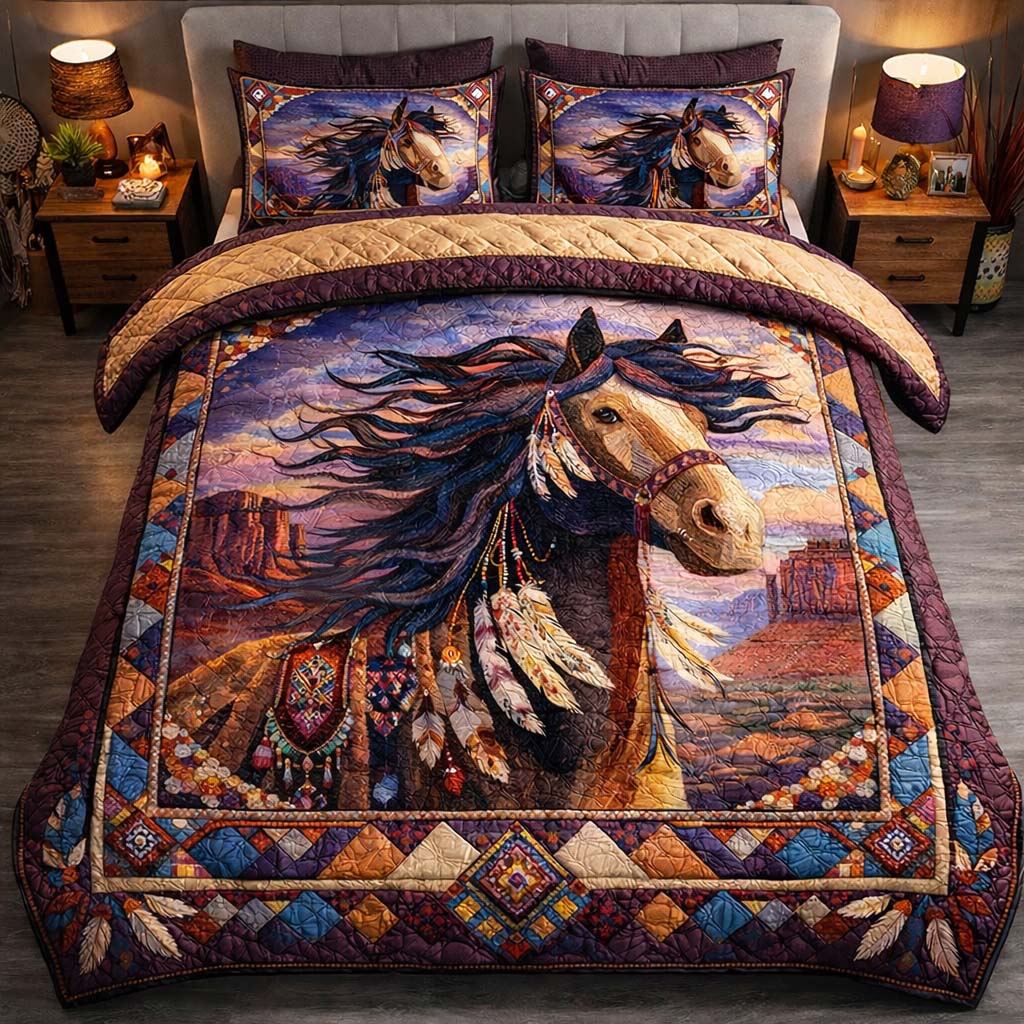 Canyon Wind Stallion 3-Piece Quilted Bedding Set GFTOHD14130