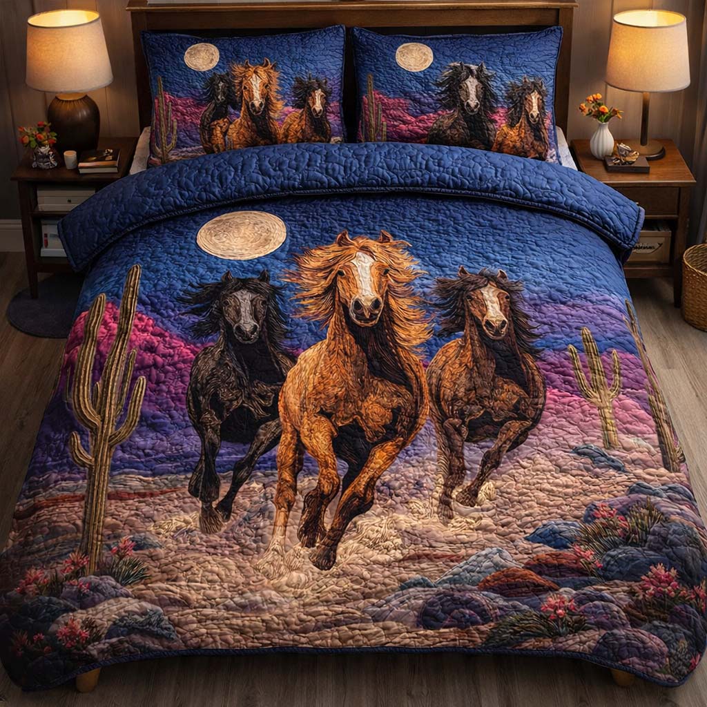 Midnight Desert Gallop 3-Piece Quilted Bedding Set GFTOHD14135