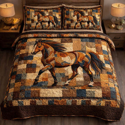 Rustic Patchwork Stallion 3-Piece Quilted Bedding Set GFTOHD14136