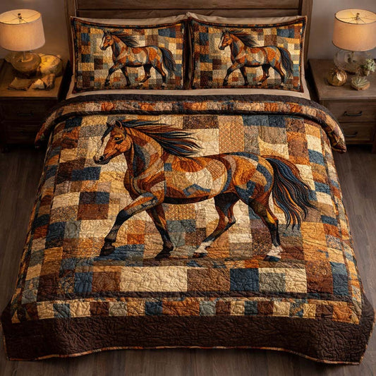 Rustic Patchwork Stallion 3-Piece Quilted Bedding Set GFTOHD14136