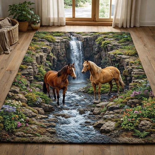 Waterfall Haven Horses Area Rug GFTOHD14142