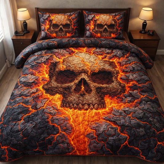 Inferno Lava Skull 3-Piece Quilted Bedding Set GFTOHD14145