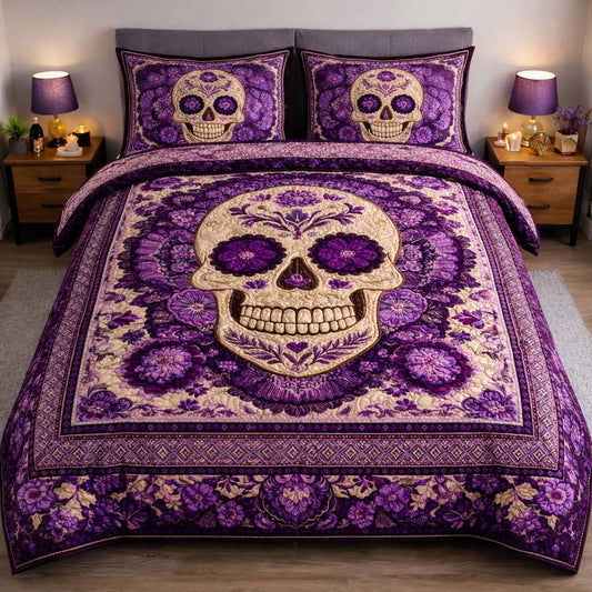 Royal Amethyst Skull 3-Piece Quilted Bedding Set GFTOHD14147
