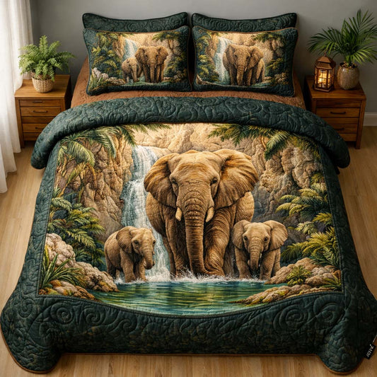Elephant Oasis 3-Piece Quilted Bedding Set GFTOHD14250