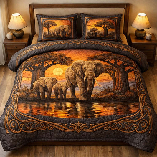 Savanna Elephant 3-Piece Quilted Bedding Set GFTOHD14251