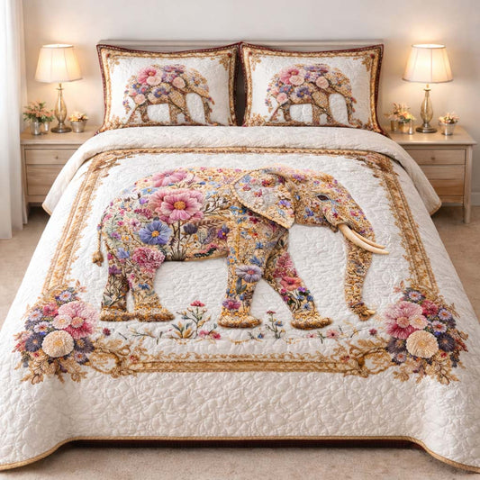 Floral Elephant 3-Piece Quilted Bedding Set GFTOHD14252