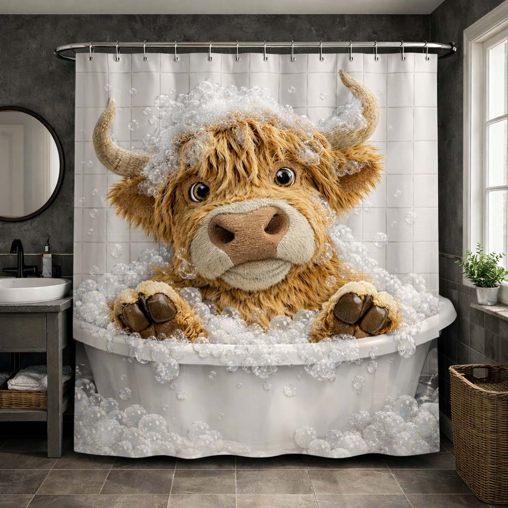 Bubble Bath Cow Shower Curtain GFTOHD14279