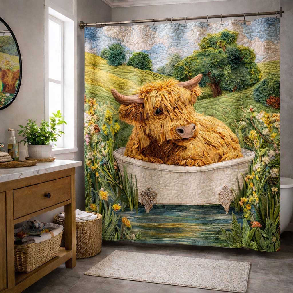 Pasture Bath Cow Shower Curtain GFTOHD14281