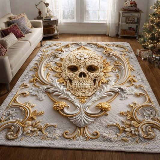 Baroque Ivory Skull Area Rug GFTOHD14318