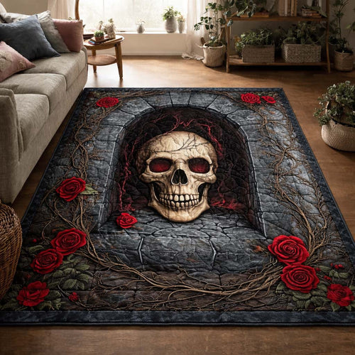 Crypt Rose Skull Area Rug GFTOHD14328