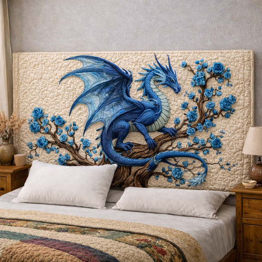Blue Blossom Dragon Quilted Headboard Slipcover GFTOHD14342