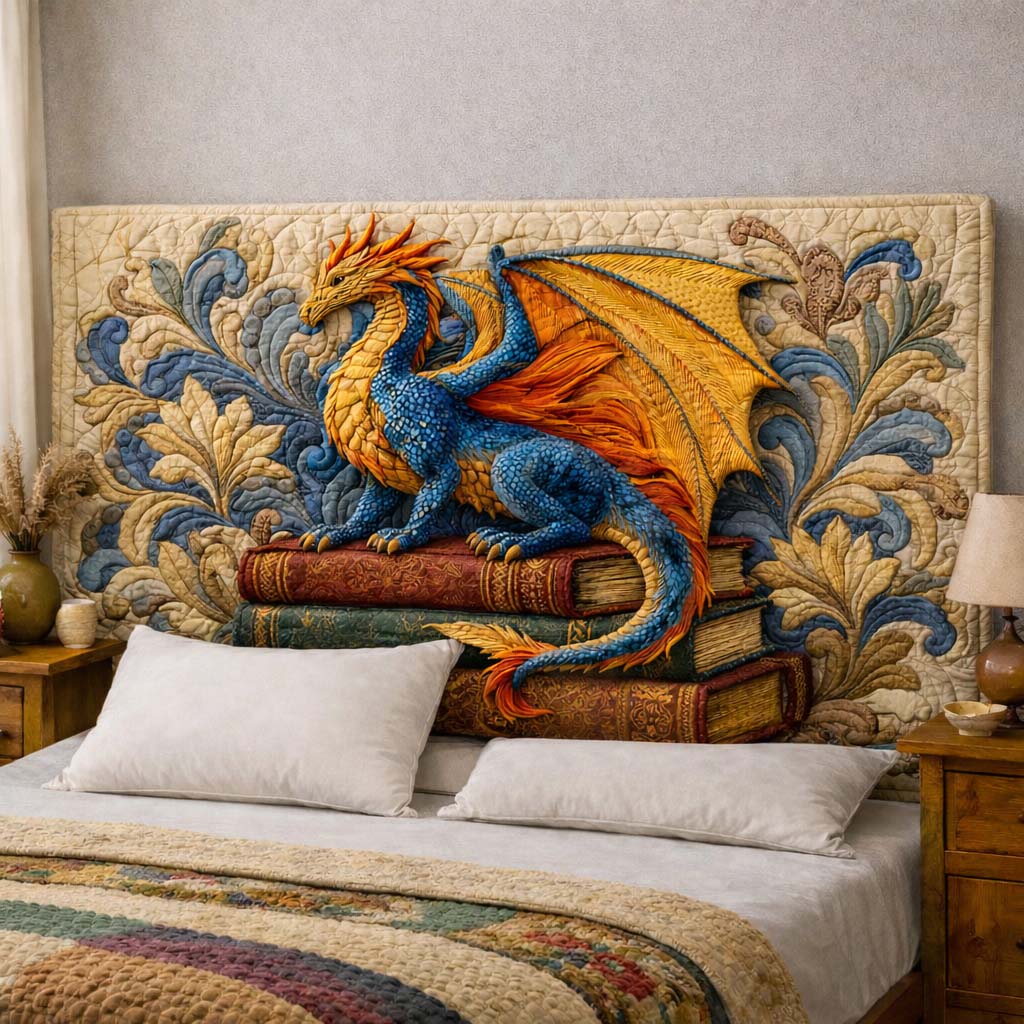 Arcane Library Dragon Quilted Headboard Slipcover GFTOHD14343