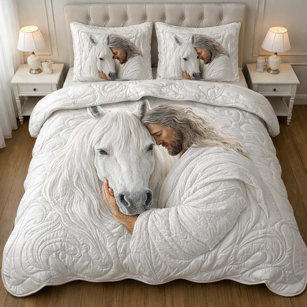 Sacred White Horse 3-Piece Quilted Bedding Set GFTOHD14346