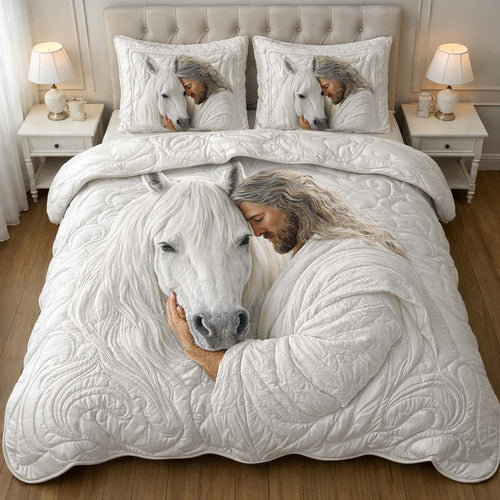 Sacred White Horse 3-Piece Quilted Bedding Set GFTOHD14346