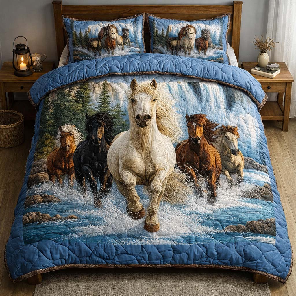 Wild River Horses 3-Piece Quilted Bedding Set GFTOHD14347