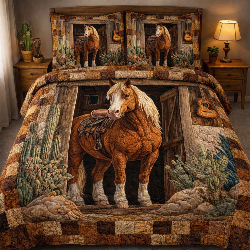 Rustic Barn Horse 3-Piece Quilted Bedding Set GFTOHD14348