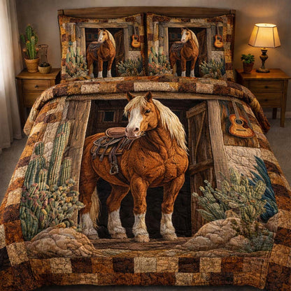 Rustic Barn Horse 3-Piece Quilted Bedding Set GFTOHD14348