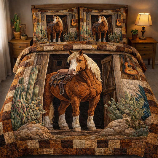 Rustic Barn Horse 3-Piece Quilted Bedding Set GFTOHD14348