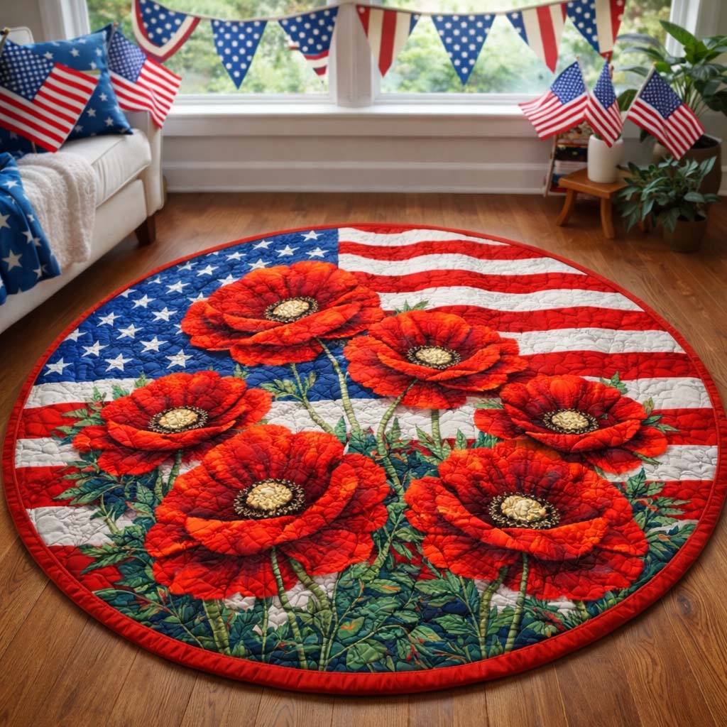 Patriot Poppies Quilted Round Mat GFTOHD14352