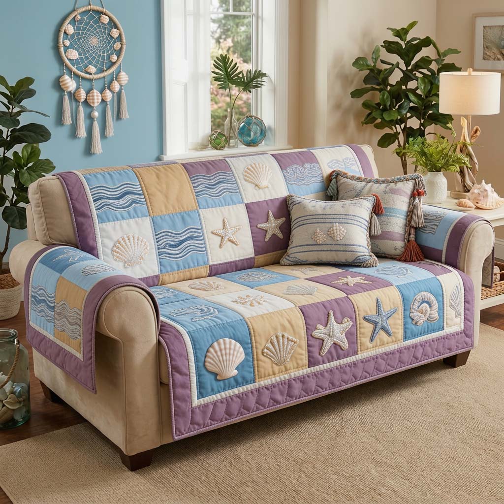 Pastel Seashell Quilted Sofa Cover GFTOHD14359