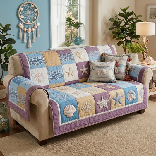 Pastel Seashell Quilted Sofa Cover GFTOHD14359
